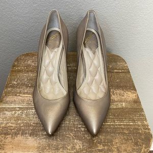 Brian Atwood Metallic Leather Quilted Bedding Pump Heels